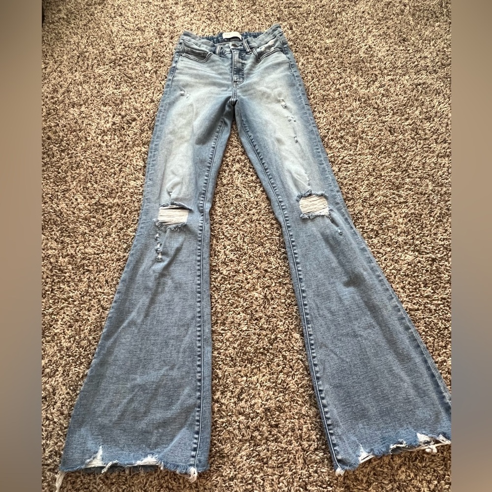 BKE Parker XL Light Blue Distressed Flare Jeans